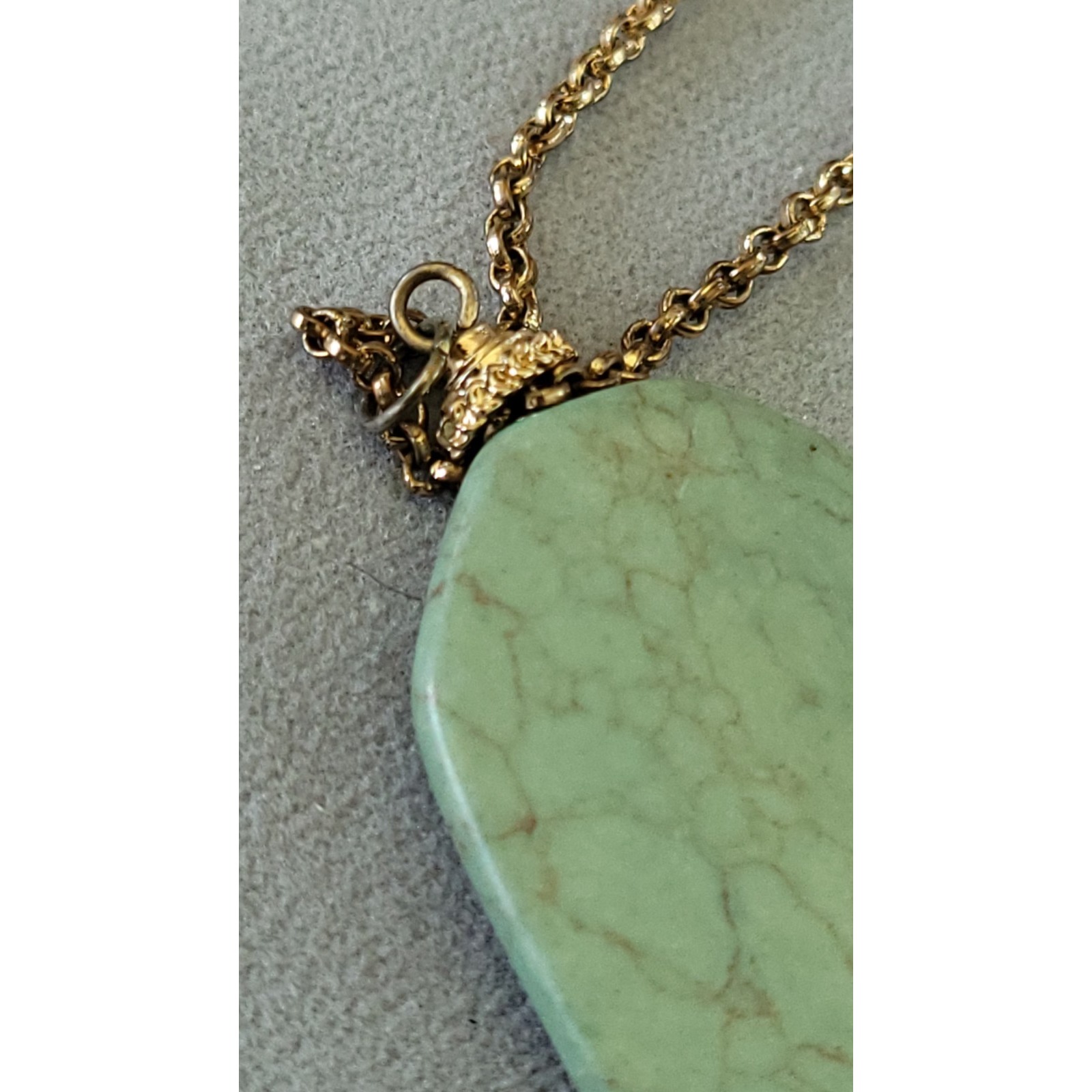 Vintage Green Slab Pendant Necklace Silver Tone Opera Length 34 18g